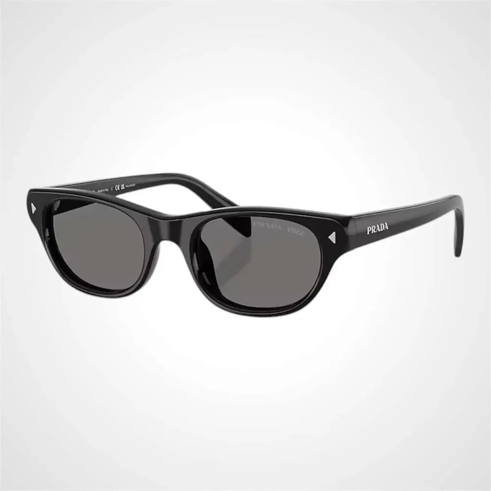 New PRADA Sunglasses Black Polarized Logo Cat Eye Square Grey Lens 50-20-145mm - Picture 1 of 6